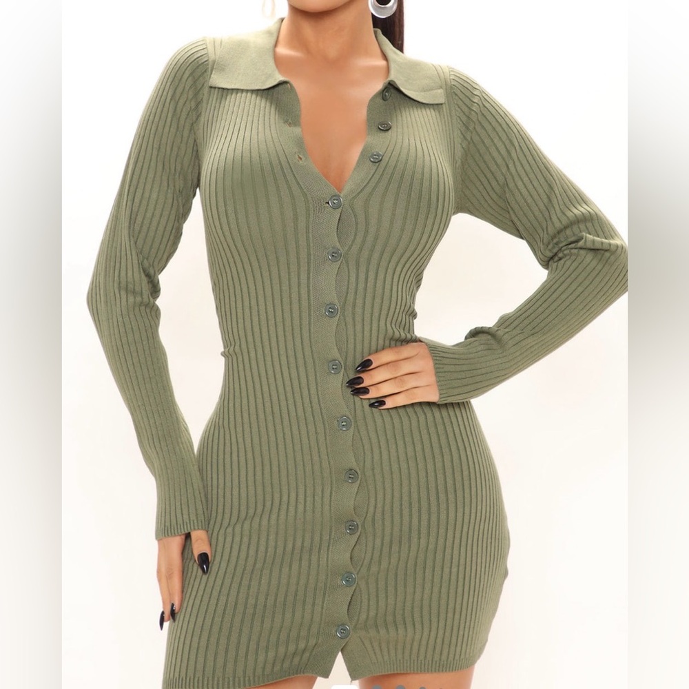 NWT FASHION NOVA Sage Green Ribbed Sweater Dress Sz 1X
